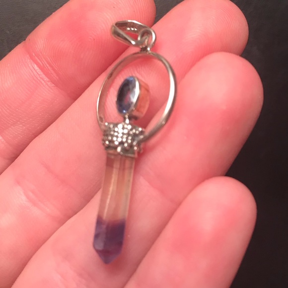 LAST ONE! 925 Amethyst Crystal Blue Topaz Pendant - Picture 4 of 5